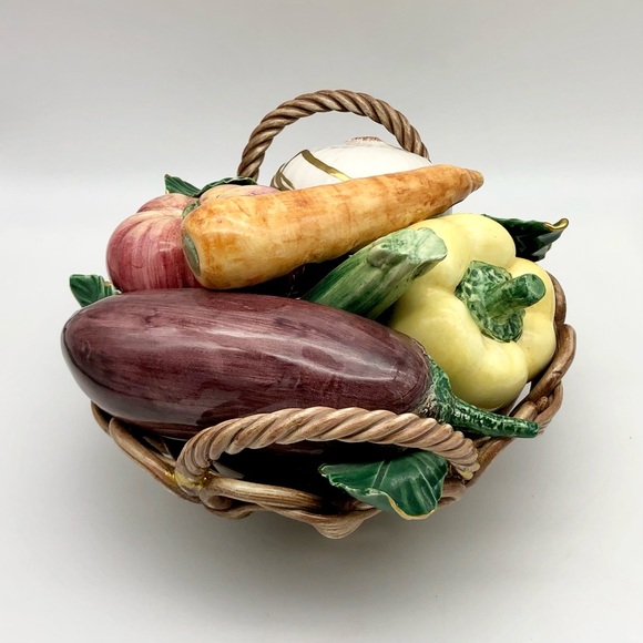 Kintsugi Italian Pottery Vegetable Basket Majolica Gold Crack Art Gift Italy MCM - Picture 8 of 16